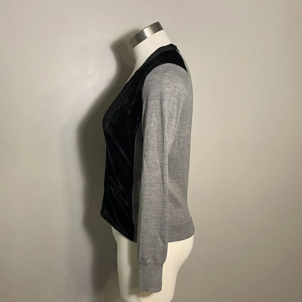 J Crew Cardigan Sweater Harlow Gray Black Merino Wool Velvet Button Front Sz XS - Picture 7 of 11